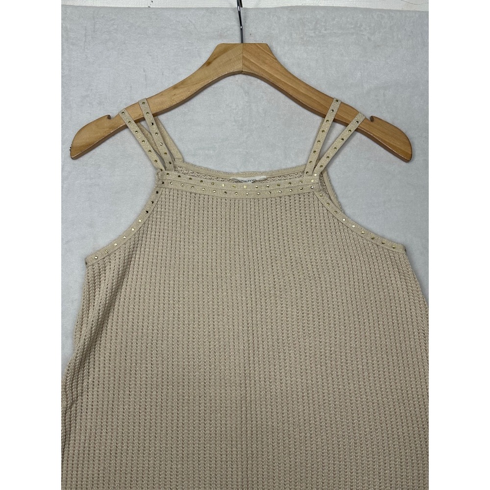 maurices Tan Waffle Knit Tank Top Studded Straps Women's‎ Medium